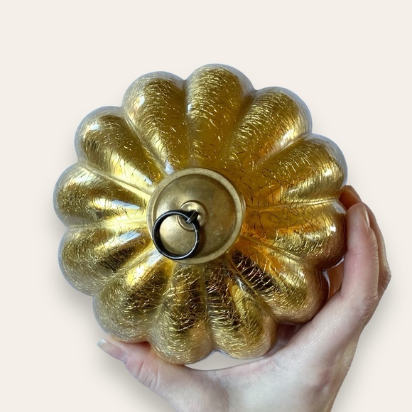 Vintage Oversized Gold Crackle Glass Melon Kugel Ball Ornament 7” - Picture 2 of 7